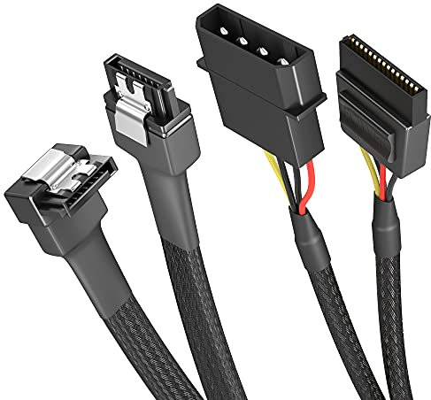 KabelDirekt – 30cm 4-pin Molex to 15-pin SATA power cable + 60cm 7-pin SATA 3 data cable 6 Gbit/s angled 90°