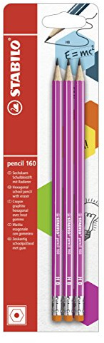 STABILO - Bleistift mit Radierer - pencil 160 | pink, 3er Pack, Härtegrad HB