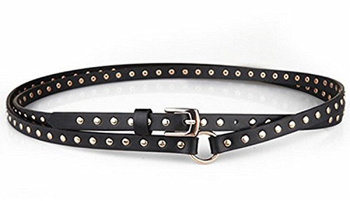 Cheerlife Damen Nietengürtel Punk Taillengürtel schmal Nieten Gürtel Schwarz Jeansgürtel 190/200cm (Gesamtlänge 200CM)