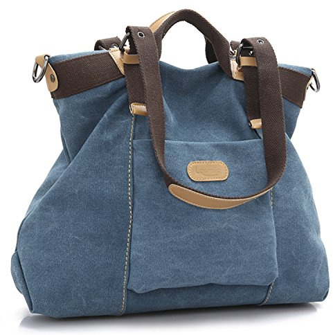 LOSMILE Borsa a mano grande in tela vintage,Borse a spalla,Borsa a tracolla in tessuto per donna/ragazza., Blu, L