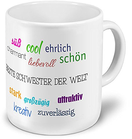 printplanet XXL Jumbo-Namenstasse Beste Schwester der Welt - XXL Jumbotasse mit Design Positive Eigenschaften - Namens-Tasse, Namens-Krug, Becher, Mug
