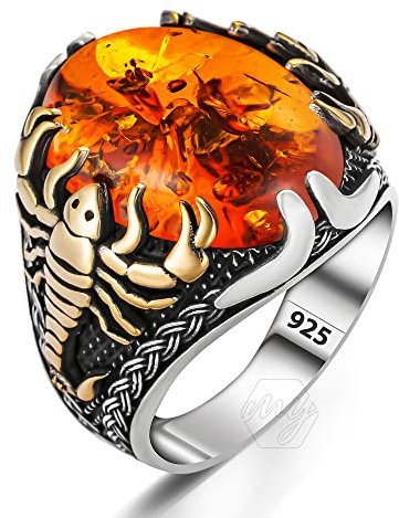 mysilverworld Solid 925 Sterling Silver Amber Stone Scorpion Figure Men's Ring (9)