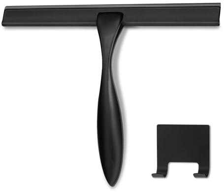 HIWARE All-Purpose Shower Squeegee for Shower Doors, Bathroom, Window and Car Glass - Black, Stainless Steel, 10 Inches