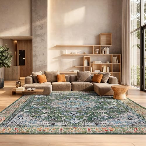 SAFAVIEH Area Rug 8x10 - Madison Collection - Large - Green & Turquoise, Boho Medallion Distressed Design, Non-Shedding & Easy Cleaning, Ideal for Living Room, Bedroom, Office, Dining Space (MAD474Y)