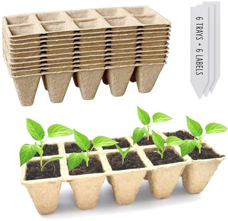 Green Thumbz Seed Tray - 6 Pack (60 Cells) Germination Trays with Labels for Seedlings, Cuttings & Transplanting