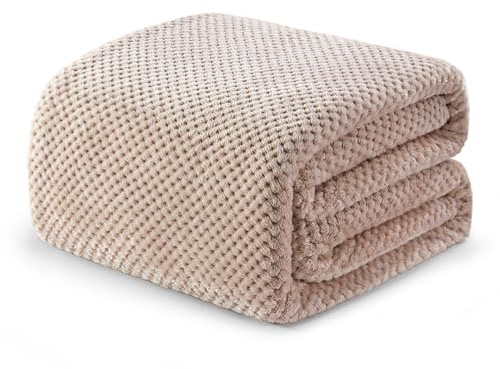 Exclusivo Mezcla Coperta in Pile Extra Large Morbida e Calda per Divano e Letto, Trama Gaufré, Soffice e Leggera, 230x270 CM, Cammello