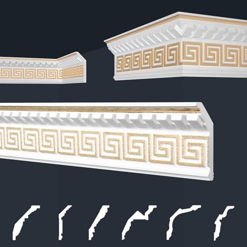 Marbet Deckenleisten gold Sparpaket aus Styropor EPS - Stuckleisten gemustert, im traditionellen Design - (20 Meter B-25 G) Stuckprofil Zierprofil Eckprofil