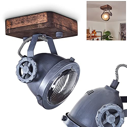 HOFSTEIN Deckenleuchte Herford, verstellbare Deckenlampe aus Metall/Holz/Glas in Braun/Natur/Grau/Klar, Leuchte im Industrial/Retro/Vinntage-Design, GU10, Esszimmmer, Schlafzimmer, Wohnzimmer, Küche