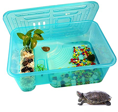 kathson Schildkröten-Aquarium, Schildkröten-Lebensraum, Reptilien-Terrarium, sicher, langlebig, Schildkröten-Tank mit Deckel, verhindert das Entkommen von Klettern (klein)