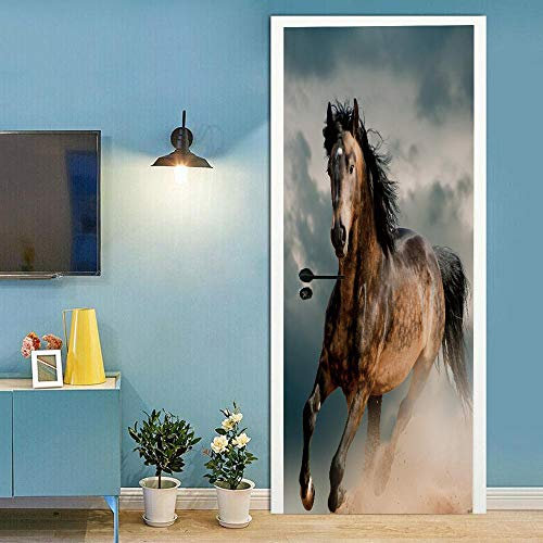 Türtapete selbstklebend Pferd TürPoster 3D Bewirken Fototapete Türfolie Poster Tapete Abnehmbar Wandtapete für Wohnzimmer Küche Schlafzimmer 77x200cm