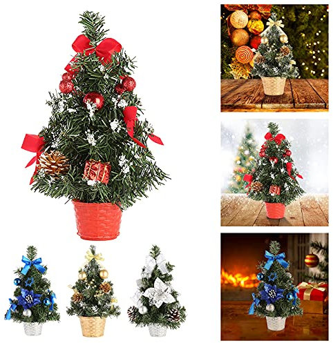 Glücksvogel 30cm Mini Weihnachtsbaum Künstlicher Kleiner Tisch Weihnachtsbaum mit Christbaumschmuck Tannenbaum Christbaum Miniatur Weihnachtsdeko Tischdeko, für Weihnachten, Advent (Silber, 30cm)