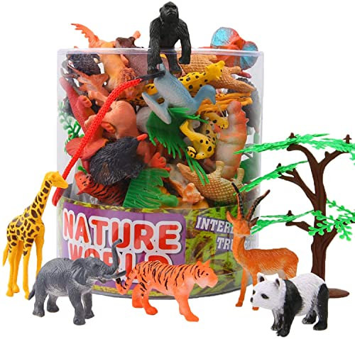 54 Stücke Mini-Spielzeugset von Dschungel-Tieren, Tierfiguren, Lernstoffe, Partyzubehör, Spielzeuge für Jungs und Kinder, Tierwelt, lebensechte Wildtiere, Playset von Tieren im Wald und kleinen Farm