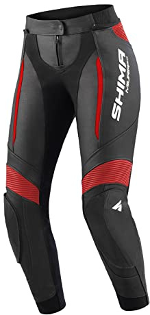 SHIMA Miura 2.0 Pantalones de moto - Cuero, mujer, pantalones deportivos con protectores de caderas y rodillas, cuero perforado, paneles elásticos, para traje de 2 piezas (40, Negro/Rojo)