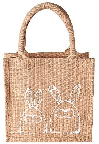 ORGANZABEUTEL24 2er Set Mini Jute Ostertaschen - Mini Shopper - 23x23x10 cm