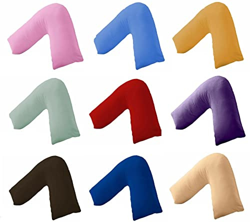 2-Pack Easy Care V Shape Pillow Cases Covers 25 Colors (73 x 34 cm) Polycotton V-Shaped Nursing Pillowcase For Pregnancy Maternity Orthopedic Body Support Cover Only (Plum / Aubergine / Purple)