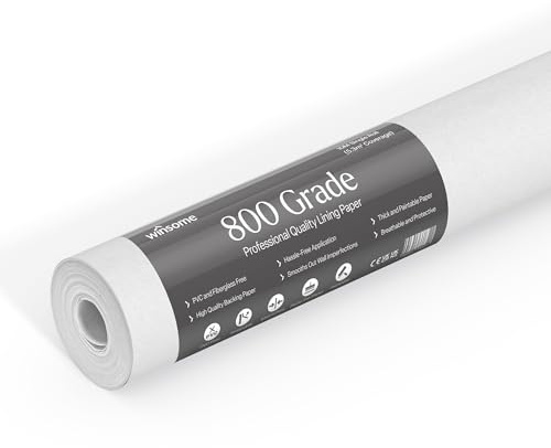 WINSOME 800 Grade Lining Paper for Walls - Thick Paintable White Wallpaper Suitable for New& Damaged Walls for Paint -Single 10 Metre