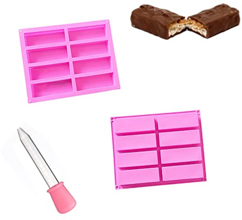 2 Stück Müsliriegel Form Silikon, Rechteckig Energieriegel Silikon Backform, 8 Mulden Große Energieriegel Maker Backform für Protein Brownie,Fruchtgummis,Muffin,Pudding,Kuchen(Rosa)