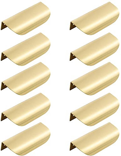 ZAZOLI 10 Stück Möbelgriff aus Messing Moderne versteckte Schubladengriffe Gold Schranktürgriffe mit Schrauben für Küche Kleiderschrank Kommode Badezimmer Bar (Size : Gold E-96mm)