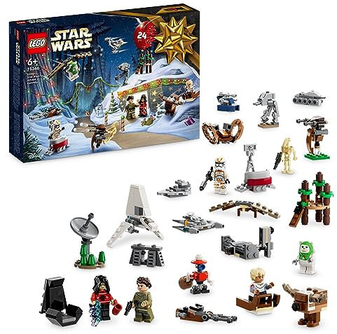 LEGO 75366 Star Wars Adventskalender 2023, Weihnachtskalender mit 24 Geschenken, darunter 9 Figuren, 10 Fahrzeug-Spielzeuge und 5 Mini-Modelle, Advents-Geschenk zu Weihnachten für Kinder und Fans