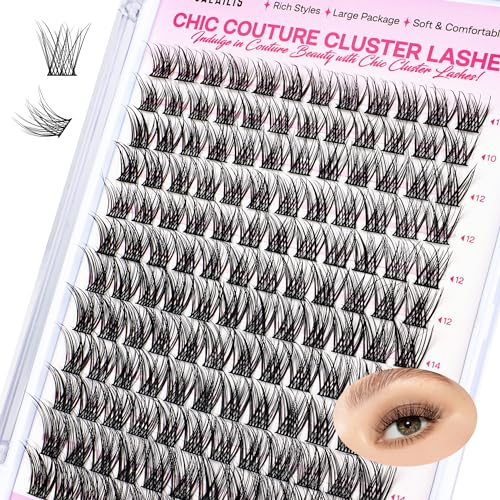 CALAILIS Wimpern Einzeln, 144 Pcs DIY Einzelne Wimpern Für Die Selbstanwendung Von Lash Extesnion Zu Hause, 10-16mm D Curl Cluster Individual Lashes (CDD11-MIX)