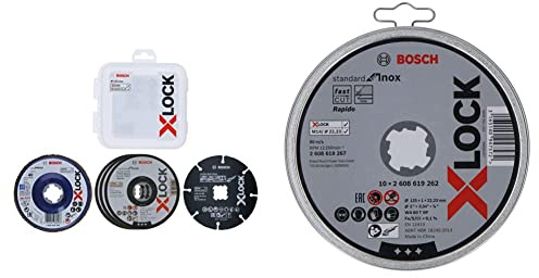 Bosch Accessories Kit 5 pièces avec disques à tronçonner et disques abrasifs X-LOCK & Disque à Tronçonner à Surface Plate -10 pièces Standard for Inox