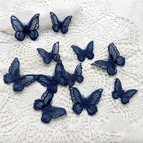 10 Teile/los Marineblau DIY Stereo Doppelschicht Schmetterling Spitze Applique Patch Aufkleber Frauen Kleidung Baby Kleid Nähen Dekoration-Grau Kleiner Schmetterling