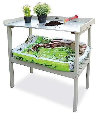 HABAU Pflanztisch mit Arbeitsplatte aus Metall und Ablage, 78 x 38 x 85 cm