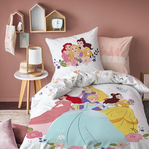 Disney Home Princesse Bal Parure de lit 100% Coton - Licence Officielle | Housse de Couette 140x200 cm + 1 taie 63x63 cm | Fermeture avec rabat | Chambre enfant, lit 1 place | Certification Oeko-Tex
