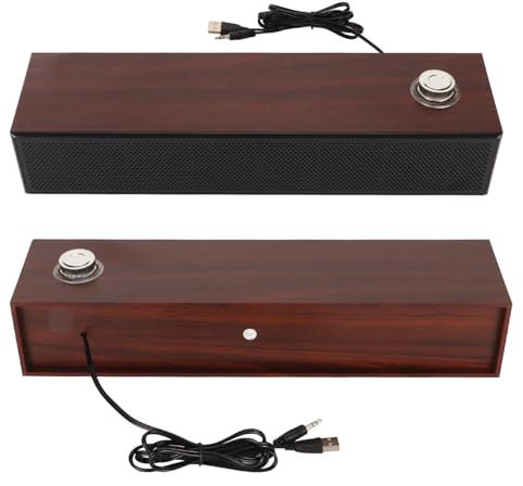 Jectse Altavoces de Computadora USB, Barra de Sonido de Escritorio de Madera Estéreo de Alta Fidelidad, Mini Barra de Sonido Altavoz Externo con Perilla de Volumen, Altavoces de PC con