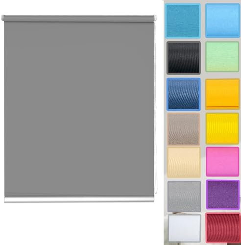 Rollo Klemmfix ohne Bohren 35 x 140 cm Sonnenschutz und Sichtschutz Rollo Klemmrollo Seitenzugrollo Easyfix mit Klemmträger, für Fenster & Tür, Dunkelgrau