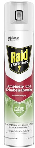 Raid Essentials Ameisen und Schabenabwehr Raumschutz-Spray, wirksamer Schutz im Innenbereich, schnelle Wirkung, für Türöffnungen und Fußleisten, 300 ml Sprayflasche