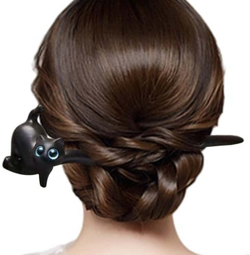 Ebenholz Haarstab Haarstab Ebenholz Haarstäbchen Katze Haarnadel Ebenholz Haarnadel Ebenholz Haarnadel Schwarz Zärtlichkeit Haar Stöcke Whrcy