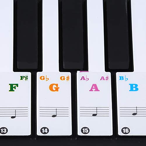 BSTCAR Piano Keyboard Stickers for 88 and 61 Key,Removable Piano Keyboard Letters, Notes Label for Beginners and Kids (Colorful), BSTCARg14wxikqut-01