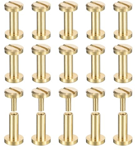 sourcing map 30Pack Brass Chicago Screws, 8x6mm Flat Head Screw Back Binding Post Nail Stud Rivets Fastener for DIY Leather Craft Belt Strap