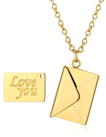 Custom4U Personalisierte Foto Medaillon zum Öffnen mit Bild Edelstahl Umschlag Halskette Fotokette mit Briefumschlag in Silber/Gold/Rosegold/Schwarz Geschenk für Muttertag Weihnachten Geburtstag