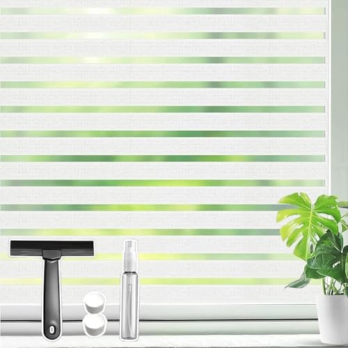 Qualsen Window Film Privacy Film for Glass Windows, Medium Stripe, 30x120cm | Frosted Window Films Stripe Patterned with Tools, Non Adhesive Static Cling Anti UV, for Office, Home, Kitchen