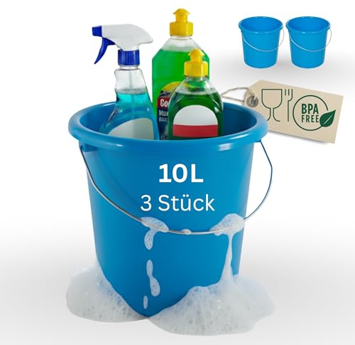 Novaliv 3 Stück Eimer 10L Blau mit Maßeinteilung - Putzeimer 10 Liter ? 28,5 cm Praktischer Allrounder mit Skala für Haushalt & Garten ideal als Haushaltseimer, Wassereimer, Wischeimer, Bucket