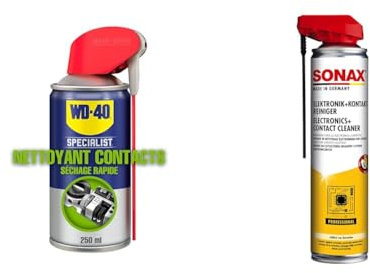 WD-40 Specialist • Nettoyant Contact • Spray Double Position • Elimine huile, dépôts gras, poussière & SONAX Produit de nettoyage pour contacts electroniques (400 ml)