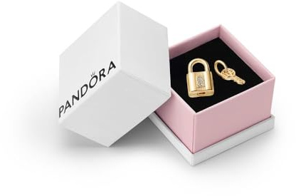 PANDORA Moments, Padlock & Key Dangle Charm, Gold, Gift Box | 14k Gold-Plated Padlock & Key Charm, Key Detaches as Its Own Charm, for Pandora Moments Bracelets & Necklaces