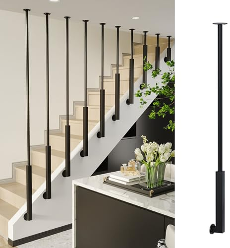 Ringhiera Per Scale Balaustre per scale personalizzabili in ferro nero per interni, Moderno ponte balaustre per case decorativo, Oro/bianco Colonna a balaustro per mansarda/corridoio(Black,0.6m/23.6in