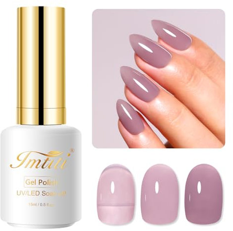 Imtiti Jelly Gel Nail Polish, 15ML Light Purple Sheer Jelly Gel Polish Soak Off LED UV Nail Gel Polish Mauve Chiffon Translucent Gel Nail Polish Nail Starter Manicure Salon Kit