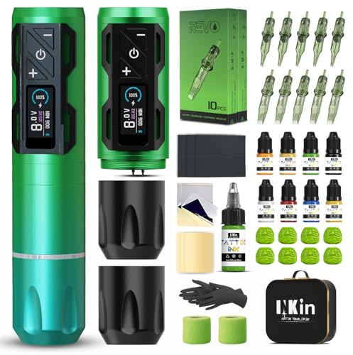 INKin Tattoo Maschine Set, Kabelloser Tattoo Maschine mit Zweiten 1800mAh Akku Stromversorgung, 4.0 Hublänge Pen mit Nadeln Set und Tattoo Ink für Künstler und Anfänger -CL4