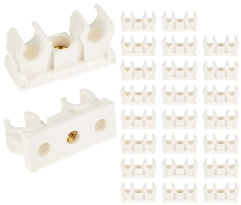 tecuro 25 Stück Doppel Rohrclip Rohrschelle Klemmschelle 12mm - mit Messing Gewindebuchse M6, aus Kunststoff - Weiß, für Rohre und Schläuche Ø 12 mm