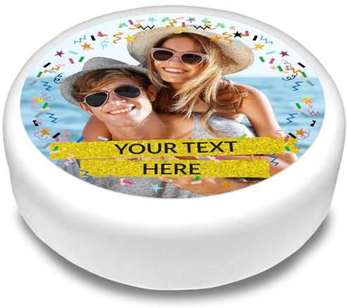 Cakeshop Runde Personalisierte Essbare Tortendekoration Mit Konfetti-Rand & Goldenen Textbannern| Benutzerdefiniertes Bild & Text| Für Geburtstage Feiern| Mehrere Formen Größen| Zucker/Oblatenpapier