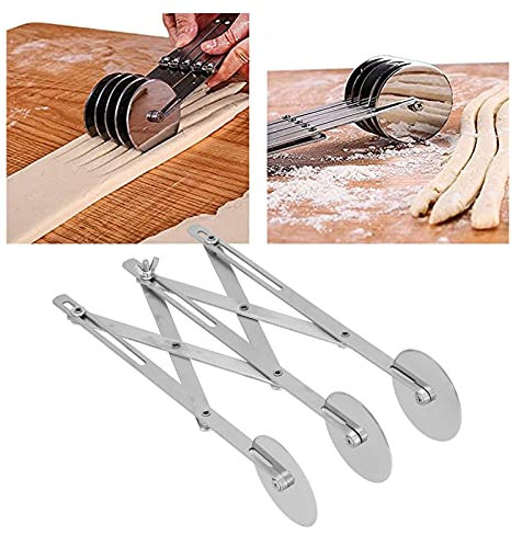 BAFOVY Stainless Steel Multi Wheel Dough Roller Divider Biscuits, 5 Wheel Pastry Cutr Professional Pizza, 3 Pastry Cutr with Lockable Cutting Arm for Cutting with Expandable