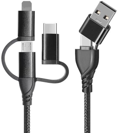 Câble Chargeur Multi Embout, 5 en 1 Câble Multi USB A/C [1M] Câble multi chargeur de Chargement Charge Rapide avec Micro USB Type C Connecteur pour Phone 16/15/14/13/12/11/XS,Samsung Galaxy,Huawei