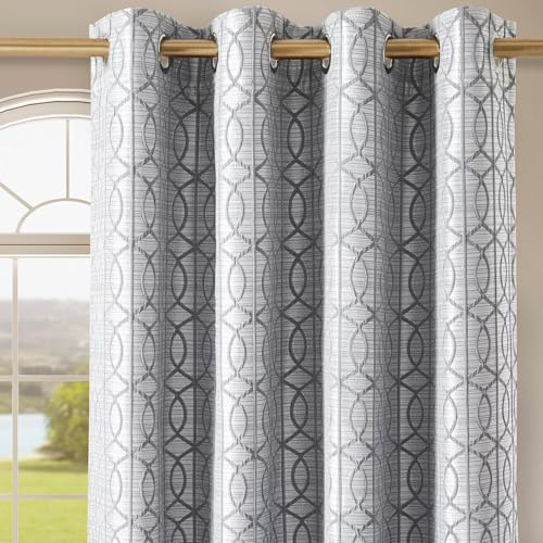 HORIMOTE HOME 100% Blackout Eyelet Curtains 46x72 Inch (2 Panels) - Thermal Insulated Curtains with Noise Reduction, Heavyweight Jacquard Woven Grey Curtain for Bedroom,Living Room