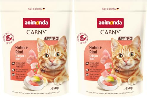 Carny Katzen Trockenfutter mit Huhn + Rind (1 x 350g), Getreide und Zuckerfreies Trockenfutter von animonda für ausgewachsene Katzen (Packung mit 2)