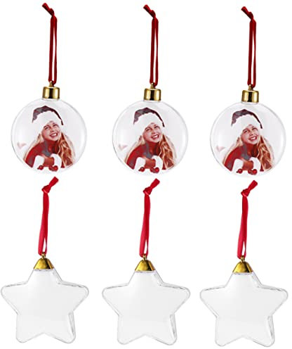 Warmhm 6stücke Teiliges Weihnachtsbaum-hängeornament Langlebigem Material Runde Und Sternform Dekorative Weihnachtsbaum-hochzeitsfoto-bilderrahmen Kreative Weihnachtsparty-Dekoration Für