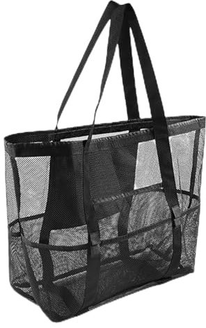 Mesh Beach Bags for Women, Mesh Pool Bag - Foldable Mesh Pool Travel Bags | Proof Mesh Bag, Toy Organizer, Extra Large Bath Bag,, Black, Consulte la descripción